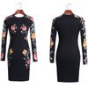 2015 nieuwe womens lente herfst zwarte print floral prom jurk lange mouw cocktail party bodycon celeb vestidos wrap jurken