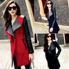 Wholesale-New 2015 Fashion Womens Long Warm Wool Jacket PU Leather Zipper Long Sleeve Jacket Coat Outwear Trench Windbreaker Free Shipping