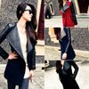 Wholesale-New 2015 Fashion Womens Long Warm Wool Jacket PU Leather Zipper Long Sleeve Jacket Coat Outwear Trench Windbreaker Free Shipping