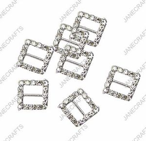 Cursore del nastro dell'invito con fibbia quadrata con strass da 15 mm 30 pezzi per connettori bikini con strass color argento per forniture nuziali