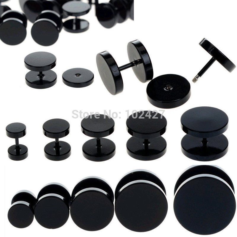 

Wholesale-15pc Black Fake Ear Plug Stud Stretcher Ear Tunnel Earring Piercing Stainless Steel Body Jewelry 6-14mm