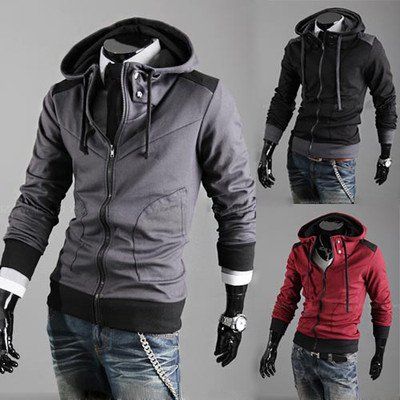 Stylish New Mens Boys Stylish Slim Zipper Hoodies Jackets Coats men mixed colors hooded sweater free shipping3 Colors 4 Size/W09