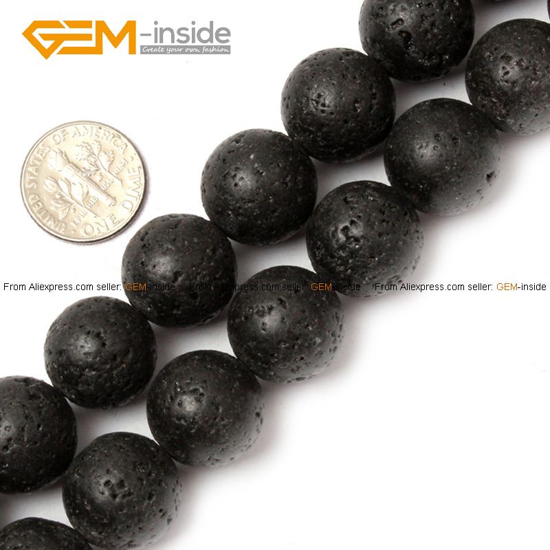 Wholesale-Lava Rock  Fashion Round Black Selectable Size 4-20mm,Natural Stone  For Jewelry Making Diy Bracelet Free Shipping