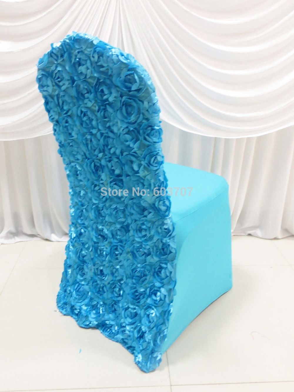 Capa de cadeira de lycra elástica de elastano com 20 peças inteiras com flor de cetim 3D nas costas302C