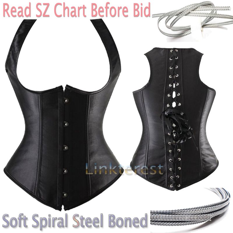 Hurtownia-X Sexy Steampunk Black Lace Up Satin Spiral Steel Boned Underbust Waist Cincher Plus Size Tall Training Corset Gothic S-6XL