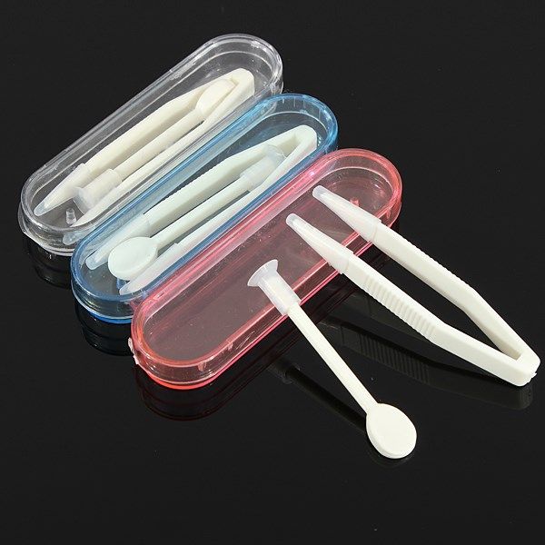 

Wholesale-Easy Carry Contact Lens Inserter Remover Soft Tip Tweezer Combine Stick Tool Case Holder Container Travel Kit 7 X 1.9cm