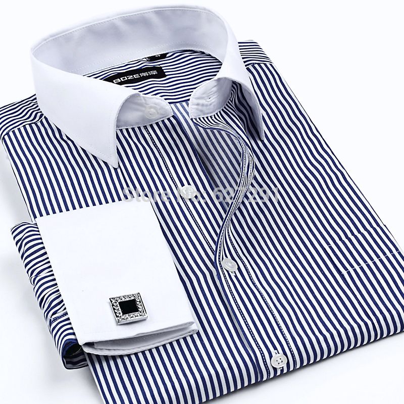 Wholesale-New 2015 High quality Mens Shirts Designer  Fashion Business Casual Dress Shirt with french cufflinks Free Shipping XXXXL