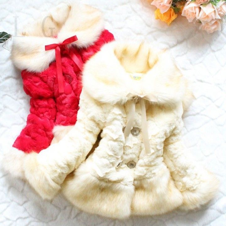 

Wholesale-New Girls Leopard faux fox fur collar coat clothing Autumn Winter wear Clothes Kids baby Children outerwear jackets 34, Red