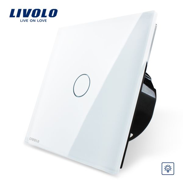 

Оптовая продажа-Бесплатная доставка, Livolo ЕС стандартный диммер, белый кристалл стеклянная панель, настенный светильник сенсорный диммер, VL-C701D-11