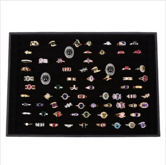 Organizzatore di gioielli Vassoio espositore per anelli Scatola di velluto nero Custodia per inserti da 100 slot Custodia per anello Portaoggetti per orecchio Display Box Organizer ea2666