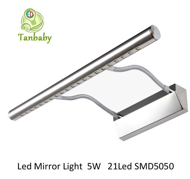 

Wholesale-Tanbaby Bathroom Mirror wall light Soft tube 5W 21led SMD 5050 Sumsing chip Modern style Stainless stell wall lamp