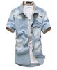 Groothandel-Gradient Mannen Denim Shirts Korte Mouw Camisa Chambray Heren Jurk Kraag Button Up Chemise 94L2