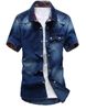 Wholesale-Gradient Men Denim Shirts Short Sleeve Camisa Chambray Mens Dress Shirt Collar Button Up Men Denim Shirts Chemise