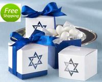 FREE SHIPPING 50PCS Star of David Favor Boxes Wedding Favor Baby Shower Holder Party Reception Table Decor Sweet Package with RIBBONS
