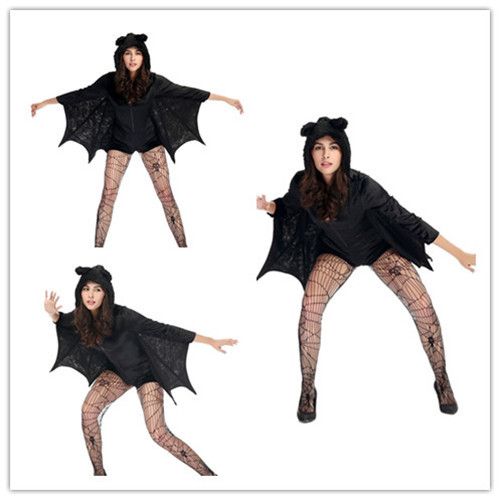 compre ropa de rendimiento disfraces de halloween para mujeres catsuit latex mini vestidos sexy alas de murcilago vampiro traje adulto halloween negro cabo
