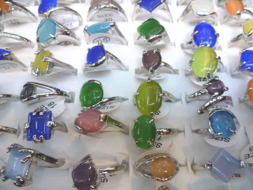 Wholesale mixed 100 cat eye gemstone silver p Rings