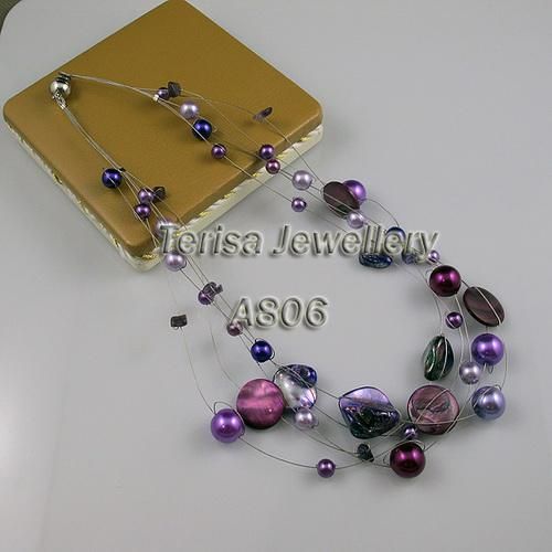 New Style A806 Purple Color 5Rows Shell Necklace Magnet Clasp Fashion Women's Wedding Birthday Jewelry Shell Necklace Mix Size