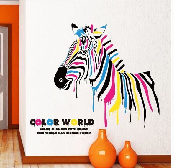 

Color World Horse Wall Art Mural Poster Decor Unique Creative Bar Wall Sticker Window Decal PVC Removable Colorful Zebra Wallpaper Decal