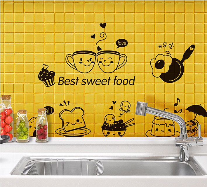 Cartoon Best Sweet Food Wall Art Mural Decor Kitchen Tile Cabinet Refrigerator Decal Poster Graphics Coffee Bread Wallpaper