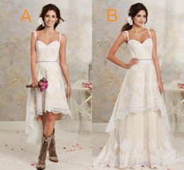 Two Styles Lace Country Wedding Dresses High Low Short Bridal And Floor Length Multi Layers Garden Bohemian Gowns Two Styles Lace Country Wedding Dresses High Low Short Bridal And Floor Length Multi Layers Garden Bohemian Gowns