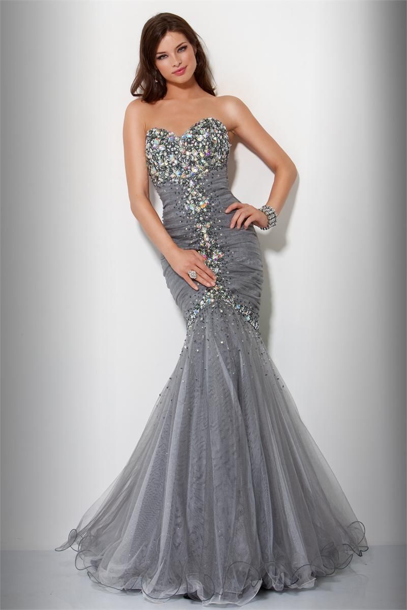 2011 Big Jewels Rhinestones Beaded Pageant Evening Dress Gown Gray