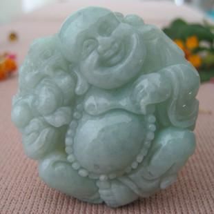 Frete grátis - pingente de amuleto de jade, mão-esculpida, a forma do pingente de Buda rindo.