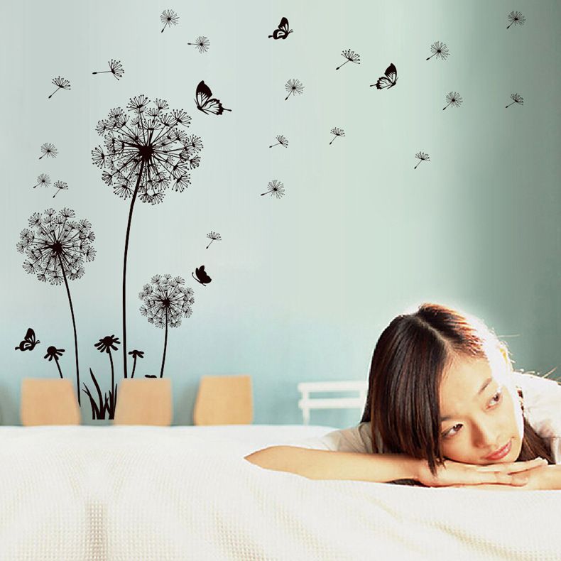 Wall Sticker With Black Dandelions Living Room Bedroom Decoration Wall Decal