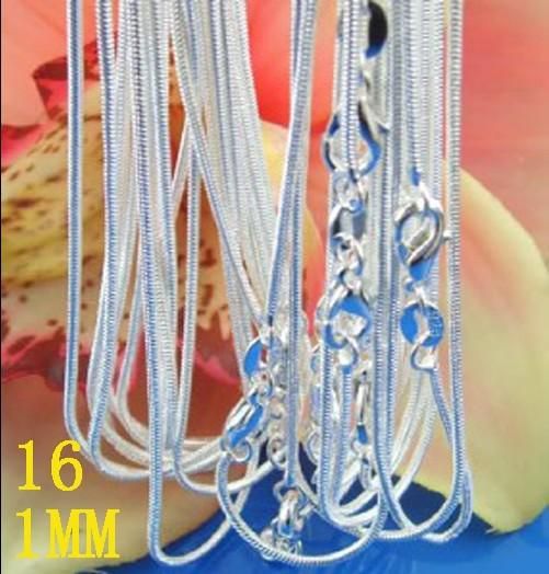 Wholesale 925 plata 1 mm collar de cadena de serpientes 16 pulgadas ~ 24 pulgadas, puede ser de tamaño mixto