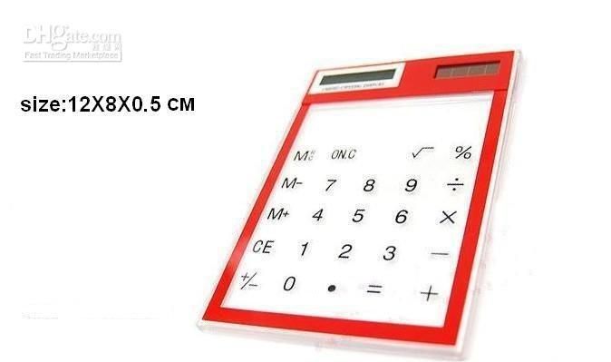 Vente en gros - 50pcs / lot-Office Calculatrice solaire ultra-mince avec calculateur solaire transparent