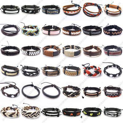 

10pcs/lot Mix Styles Adjustable Leather Bangles Bracelets For DIY Craft Jewelry Gift 7-11inch LBA1, Black