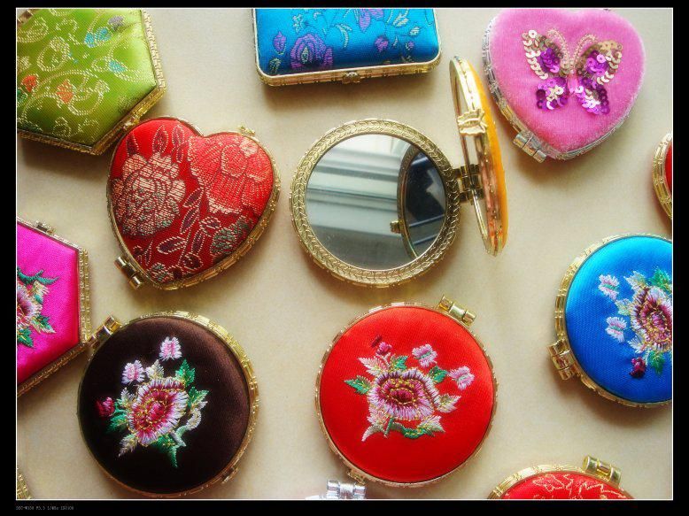 Vanity Make up Mirror Stock Silk Embroidered Double side mix color styles 50pcs Free