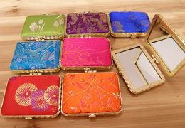 Portable Square Ladies Pocket Compact Mirror Favor Silk Printed double side Folding Makeup Mirror 50pcs/lot mix color Free shipping