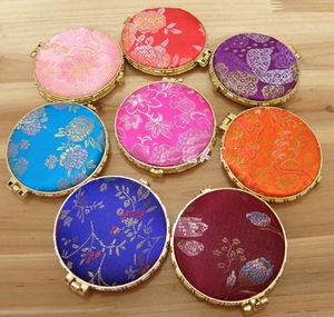 Billiga runda Folding Pocket Compact Speglar Favorit Silk Portable Dubbelsidig Makeup Spegel 50st / Lot Mix Färgfri frakt