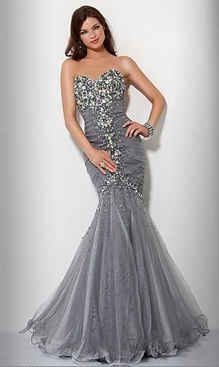 Affordable Sexy Mermaid Sweetheart Grey Prom Dresses Ruched Organza ...