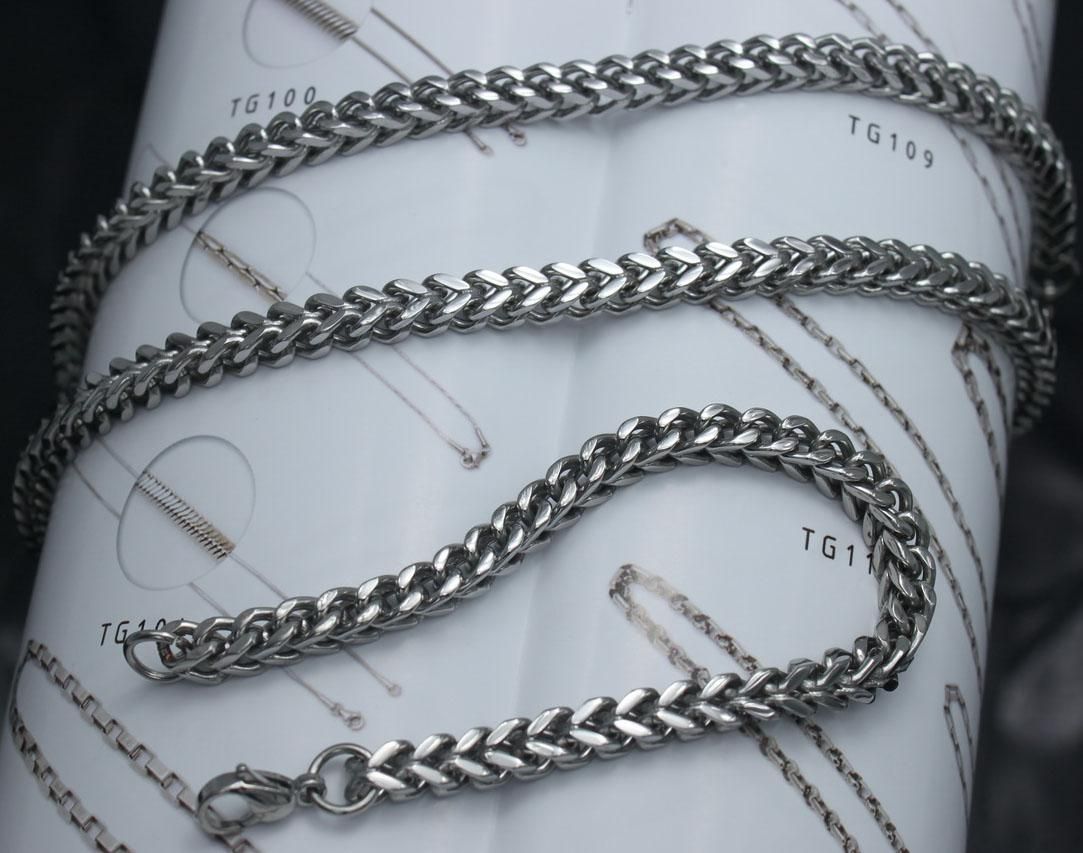Mäns Favorit Smycken Set, Titan Steel Silver Handikraft Fyrkantig Polering Kedja Halsband Armband