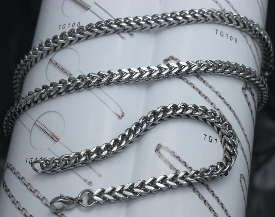 

MEN'S favour Jewelry Set,Titanium steel silver Handicraft square polishing chain Necklace & Bracelet