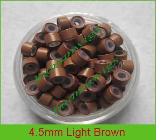 mezclar enlaces de anillo de silicona de color de 4.5mm para extensiones de cabello de plumas, color: marrón claro! 