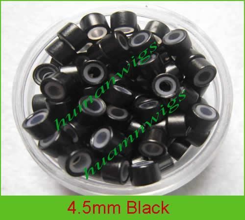 4.5mm silicone micro ring links pour extensions de cheveux en plumes, couleur: noir! mélange de couleur