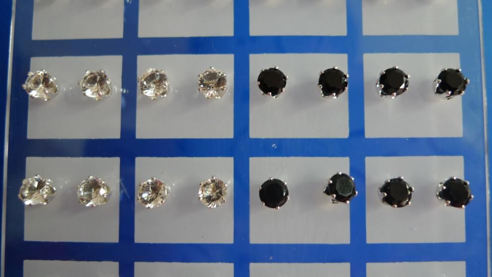 Stock!! Kristallohrringe Imitation Diamant Ohrstecker 5mm RUND schwarz + klar versilbert