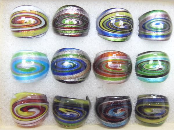 12 sztuk / partia Mix Colors Style Lampwork Szklany Zespół Pierścienie Dla Kobiety DIY Craft Biżuteria Prezent RI1