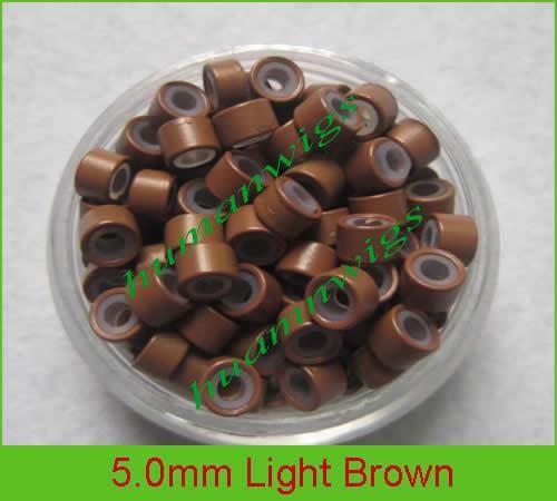 5.0mm Silicone Micro Ring Links voor Feather Hair Extensions.light Brown, 5000pcs Mix Color