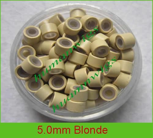 Vínculos de anillo micro de silicona de 5.0 mm para extensiones de cabello de plumas. Blonde, color de mezcla