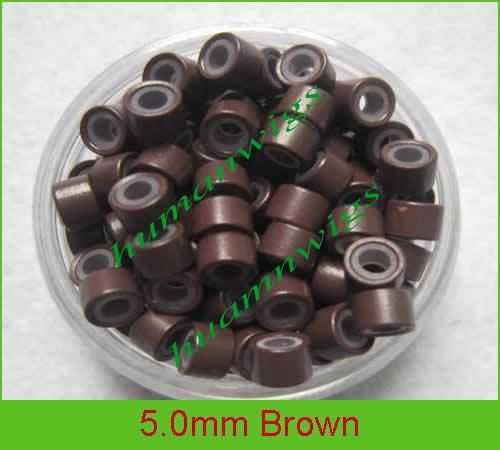 5.0mm Silicone Micro Ring Länkar för fjäder hårförlängningar. Brown, Mix Color