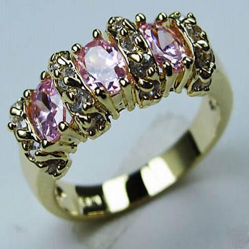Gratis frakt Nobl Yellow Gold Filled Lady Pink Ruby Ring Ghtfg