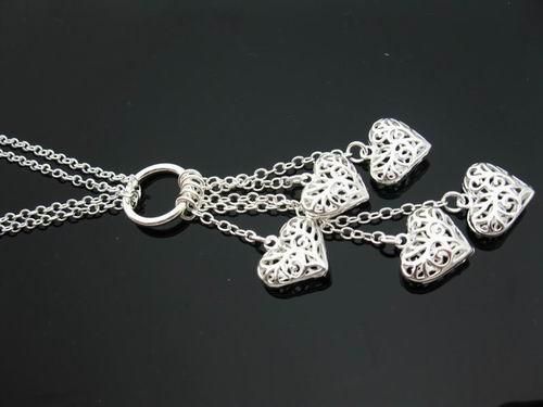Genuíno 925 prata liga cadeia de corrente de coração 3 corações colar chique, pode ser misturado estilos
