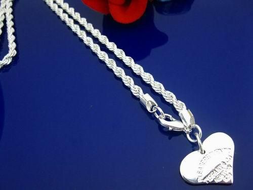 Economico Anello in argento 925 con 3 fili di cuore e catena in corda Collana adatta ad un cuore solido
