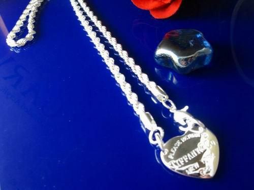 Economico Anello in argento 925 con 3 fili di cuore e catena in corda Collana adatta ad un cuore solido