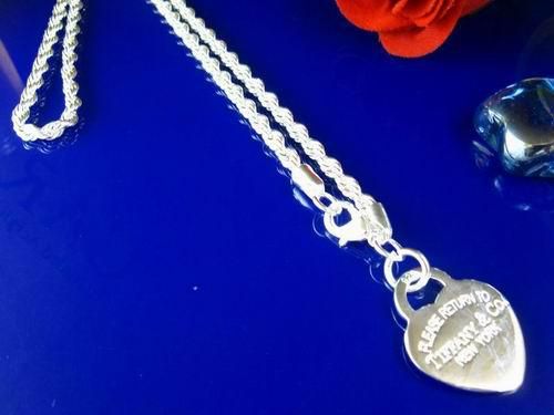Ucuz 925 Gümüş Kalp takı 3mm halat zincir Kolye katı bir kalp fit