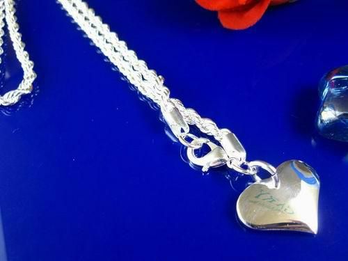 Collar de cadena de cuerda barata 3mm plata corazón joyería encajar un corazón sólido
