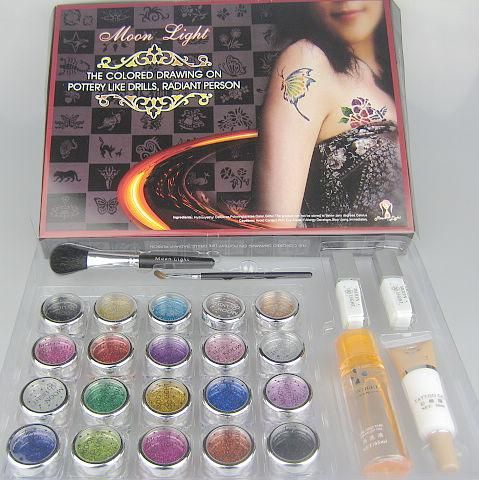 Kit de luxe Pro Body Painting Tattoo Kit de 20 couleurs Kit de tatouage à paillettes Kit de peinture au diamant